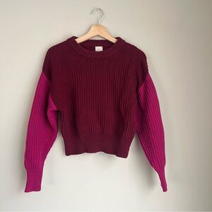A New Day Colorblock Burgundy and Pink Knit Sweater Size XS Cotton blend